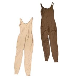 Capezio The Dancemaker Vintage Unitard Set 2 Tan Brown Nylon Jumpsuit Medium